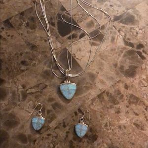 Opal and sterling silver necklace and earrings